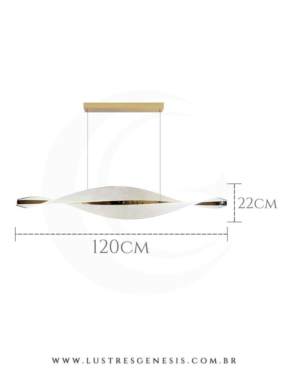 Lustre pendente Ripples cromado de 100cm da Sindora, design moderno, ideal para sala de jantar, escritórios e apartamentos.